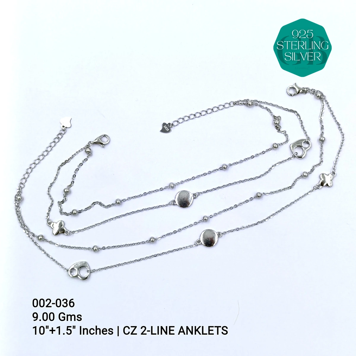 CZ 2-LINE ANKLETS A+ - GB-002-036